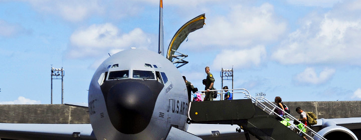 Airmen boarding Air Force plane